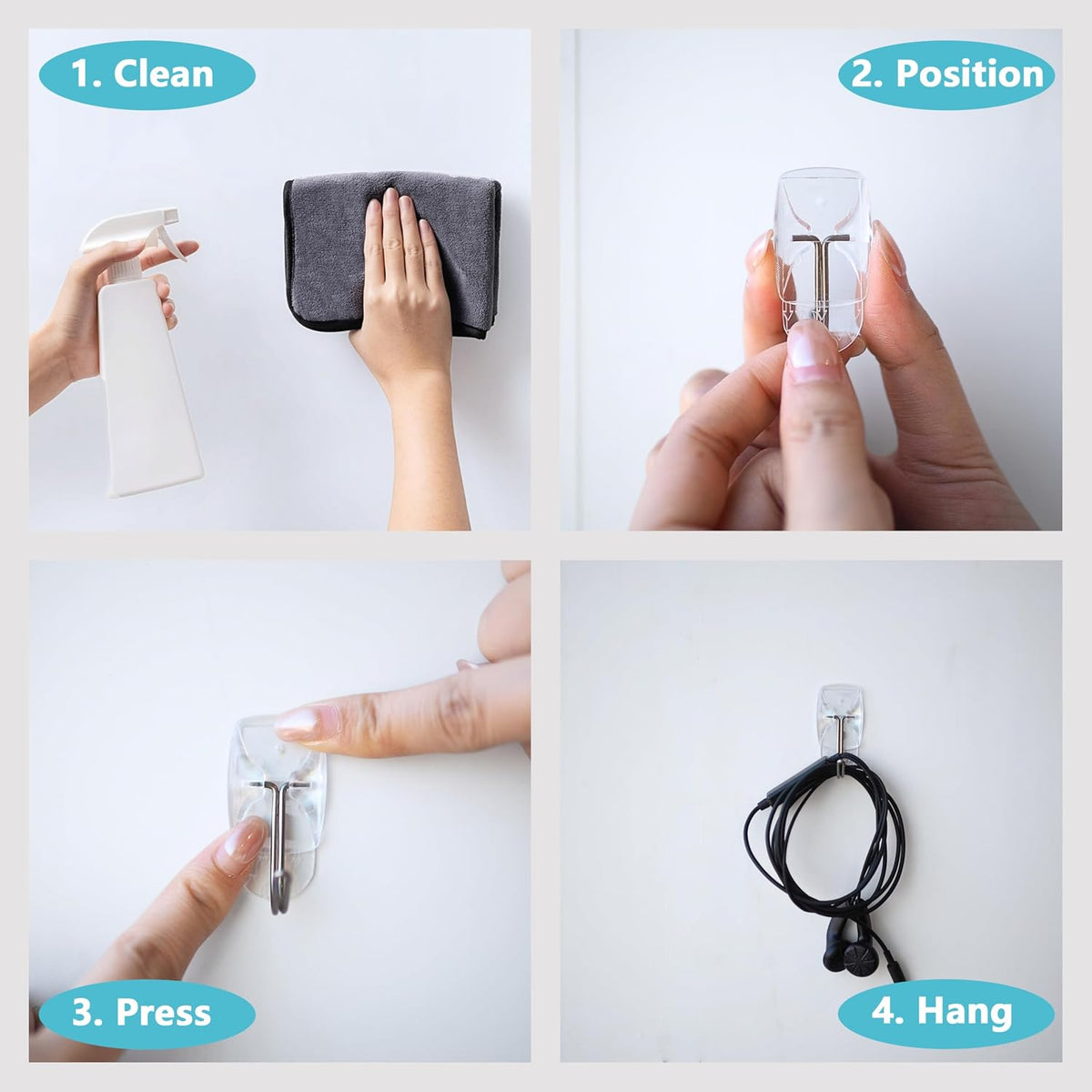 MOVELYST White Wall Hooks for Hanging, 32 Hooks+40 Strips, Value Pack (S)