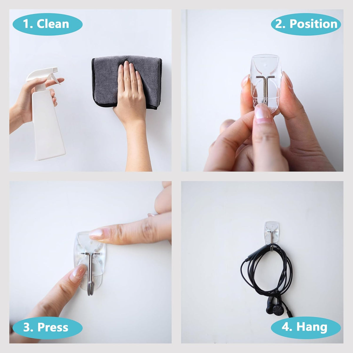 MOVELYST Clear Wall Hooks for Hanging, 15 Hooks+30 Strips, Value Pack (S)