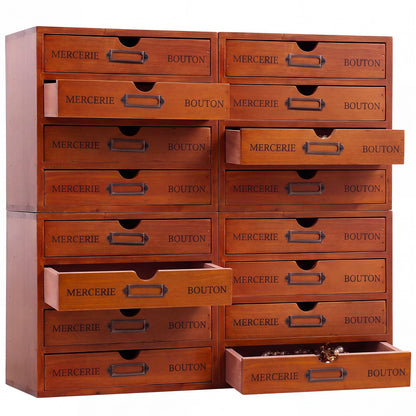Wesiti Wooden Desk Organizer, 3 Drawers, Vintage Makeup Cabinet, Brown