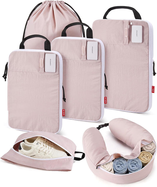BAGSMART 6 Set Compression Packing Cubes with Fillable Neck Pillow