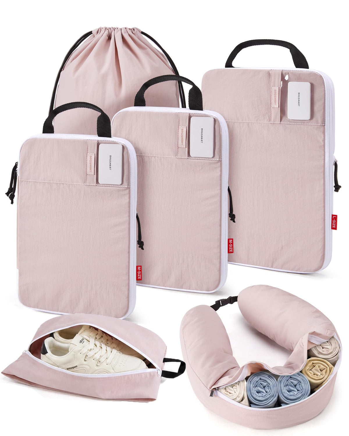 BAGSMART 6 Set Compression Packing Cubes with Fillable Neck Pillow