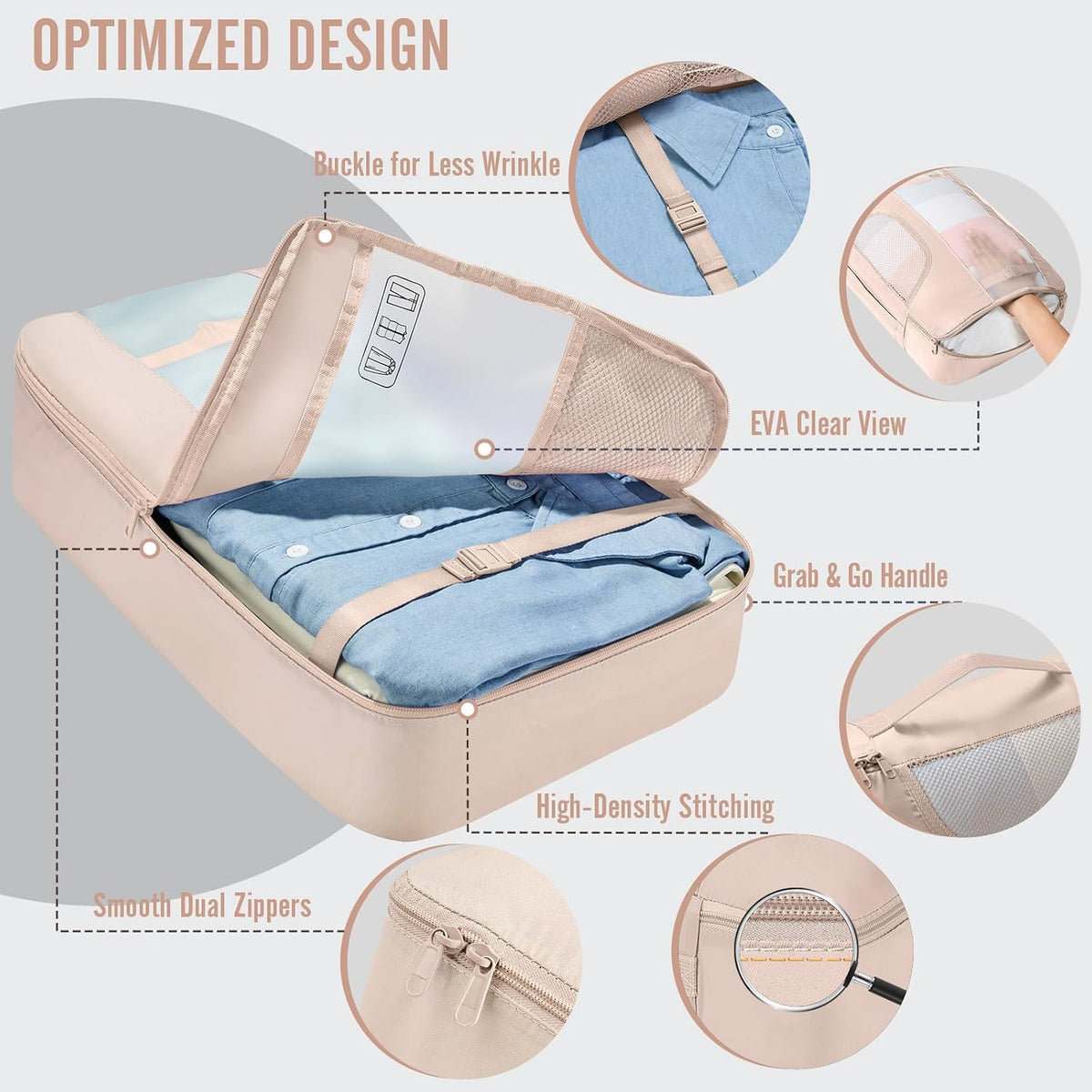 Veken 8 Set Packing Cubes for Travel Essentials,Anti-Wrinkle Buckled Suitcase Organizer for Shoe & Toiletry Bag,Carry On Luggage Bag with 99+ Count Mesh Holes for Airplane & College Dorm Accessories