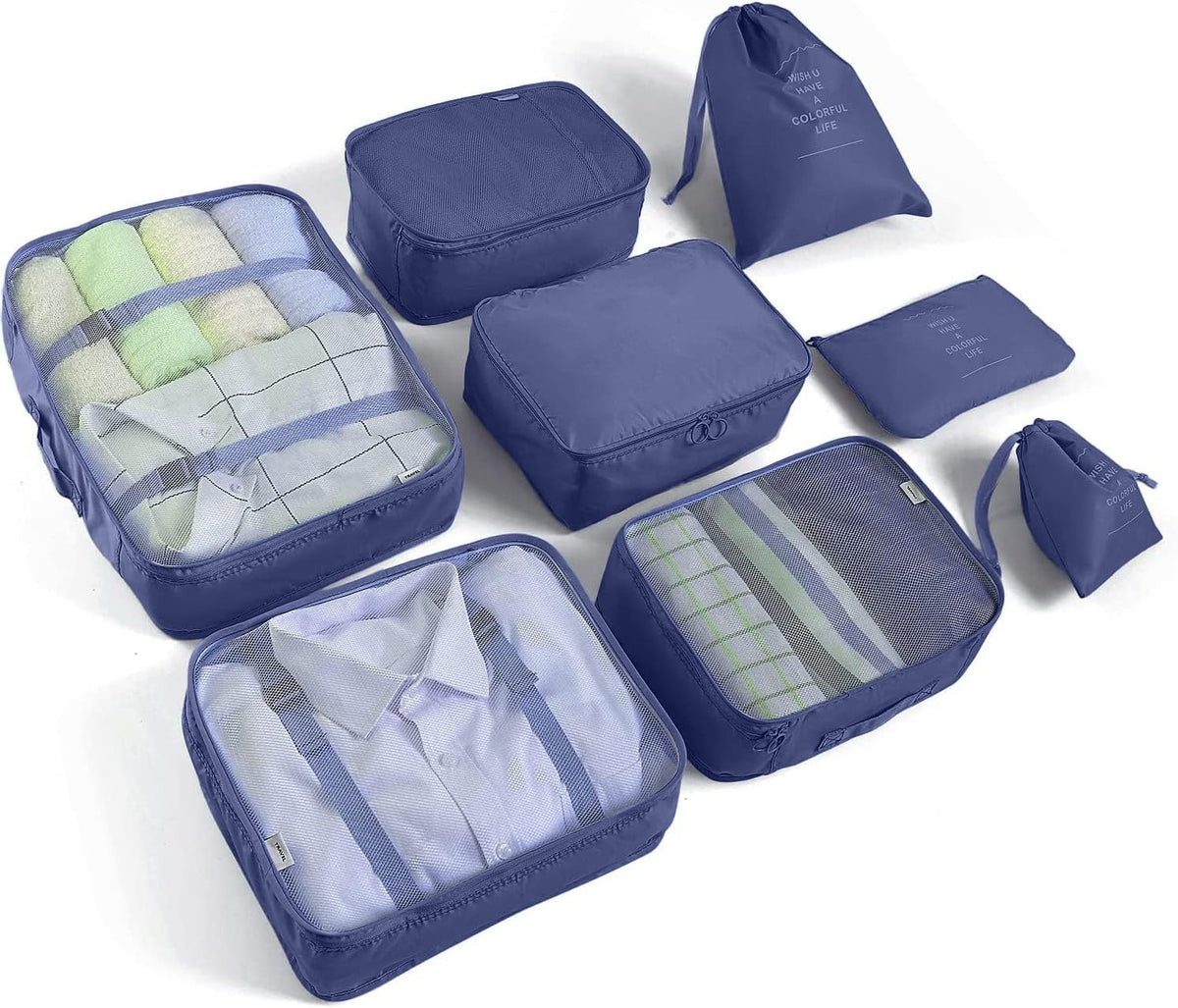 LANSKLBD 6/8 Set Packing Cubes for Suitcases Travel Luggage Packing Organizers,Travel Accessories Essentials Luggage Organizer with Shoe/Tioletry/Laundry Bag (Grey, 8 set)