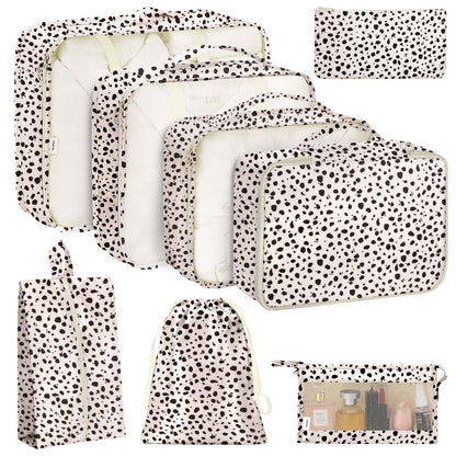KPX 8 Set Packing Cubes for Travel, Luggage Packing Organizers Accessories Large Toiletries Bag for Clothes Shoes Cosmetics (8Set-Pink Bow)