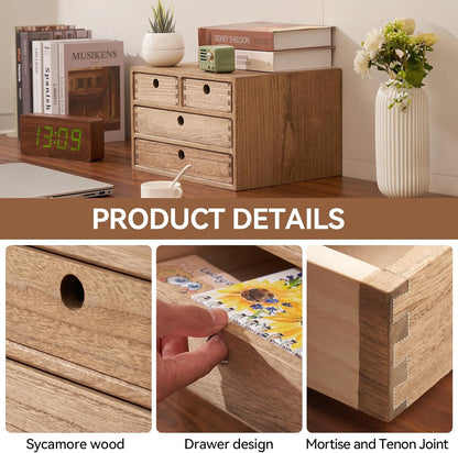 KIRIGEN Wood Desk Organizer with 4 Drawers, Desktop Storage, Brown 34-DBR