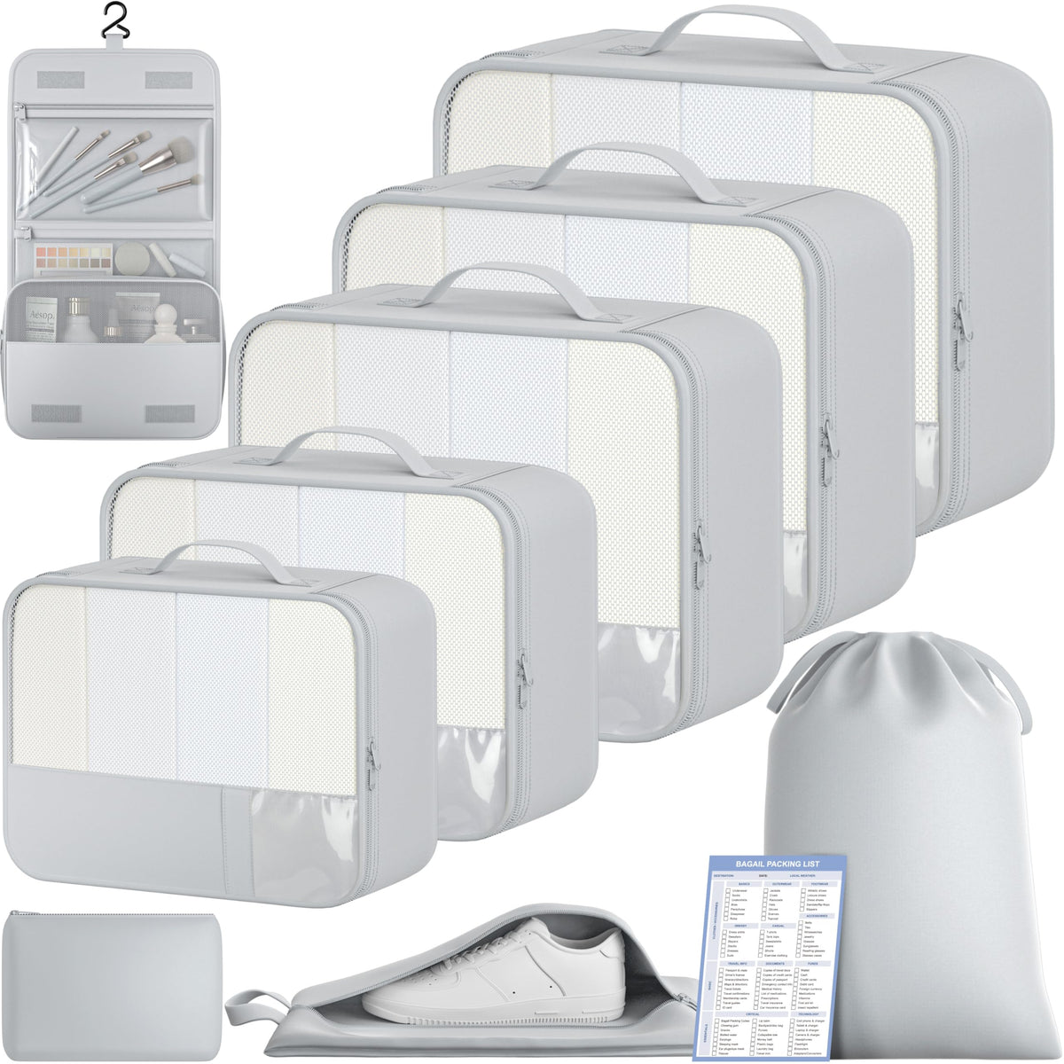 BAGAIL 9 Set Packing Cubes with Packing List Luggage Packing Organizers for Travel Accessories (Black)