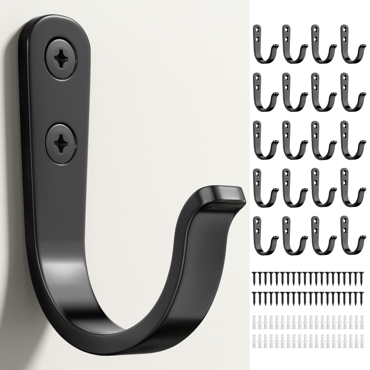 10Pcs Wall Hooks, White Metal Coat and Towel Hooks, Holds Up to 40 lbs