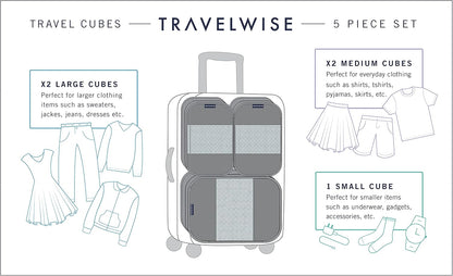 Travel Wise 5-Piece Packing Cubes Set Ripstop Nylon Pattern Design