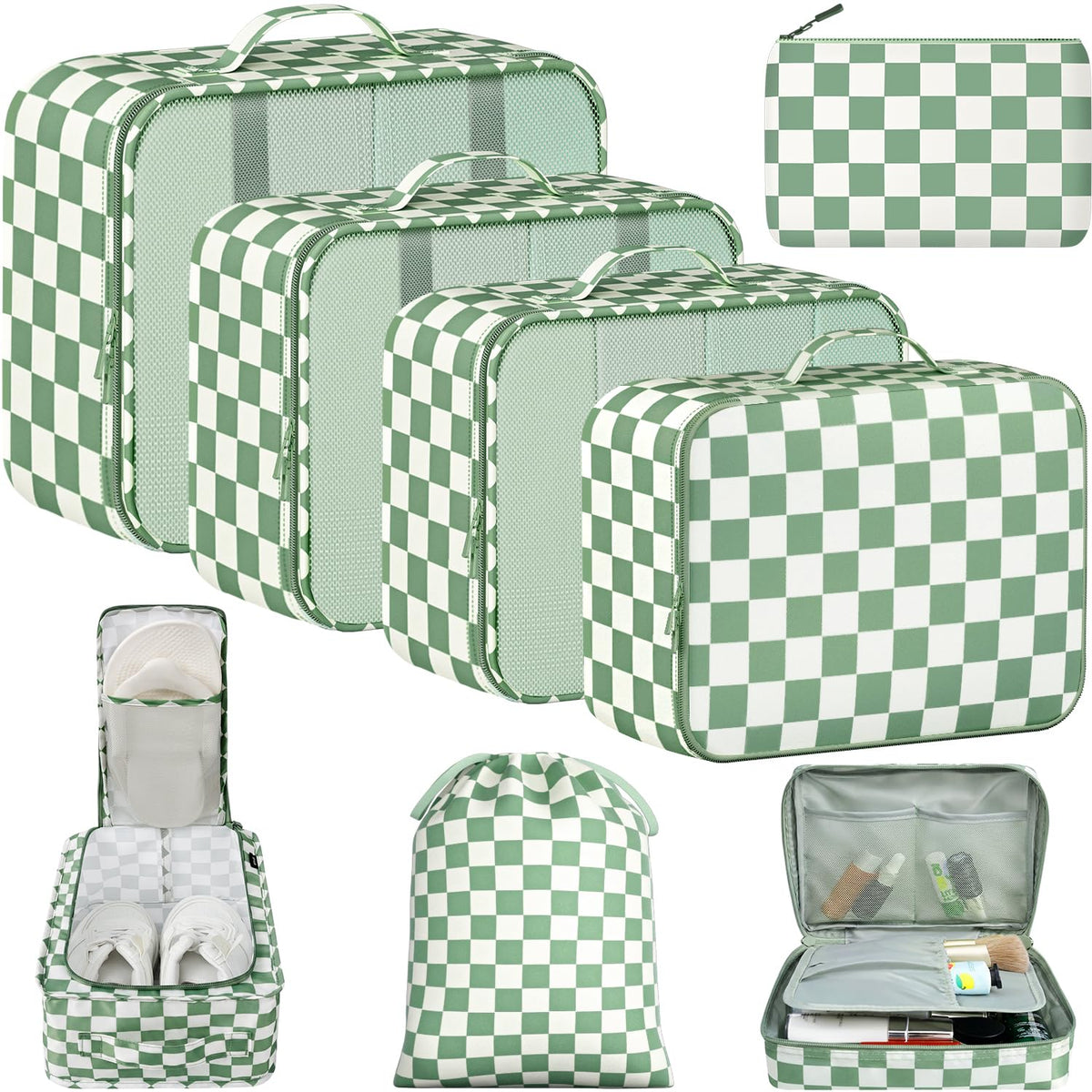 BAGAIL 8 Set Packing Cubes Luggage Packing Organizers for Travel Accessories-Matcha Green