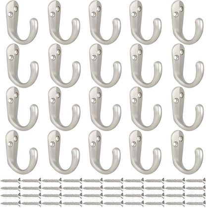 IBosins 20PCS Coat Hooks Wall Mounted Silvery Single Prong Robe Hook