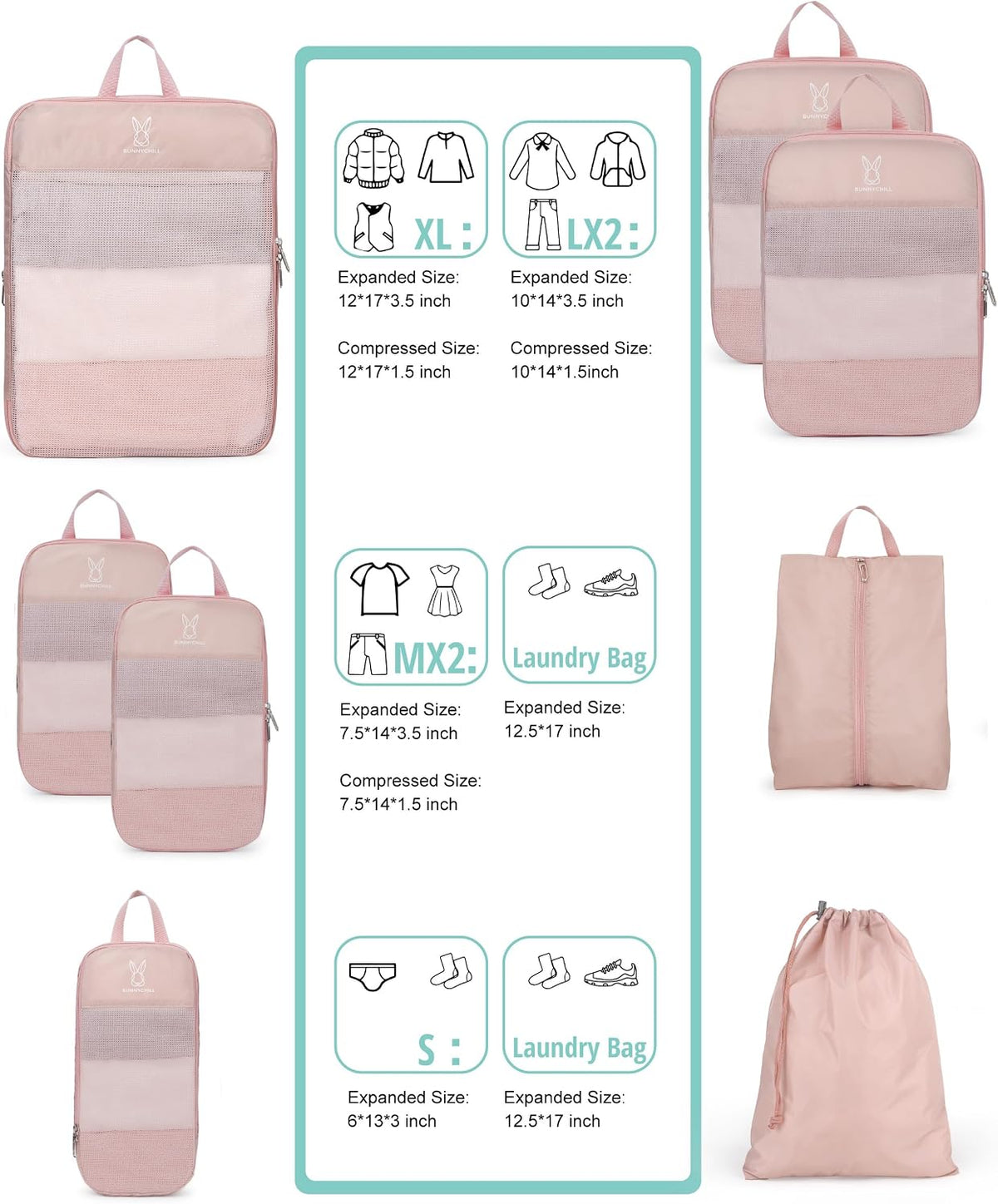6/8 Set Space Saving Compression Packing Cubes Lightweight Packing Cube