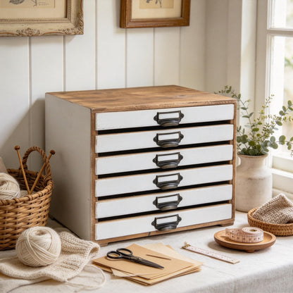 Wooden Desktop Organizer Cabinet with 6-Drawer Rustic Wood Shelf Drawer Antique Card Catalog Cabinet Distressed Decor Jewelry Cosmetics Craft Paper Storage Box for Home Office