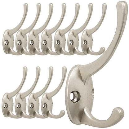 IBosins 12 Pack Antique Brass Double Coat Hooks Wall Mounted with 24 Screws