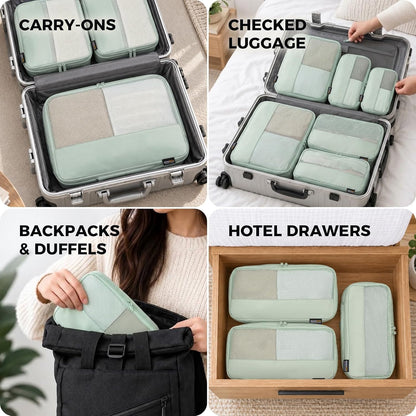 4 Piece Compression Packing Cubes for 3–7 Day Travel, Light Green