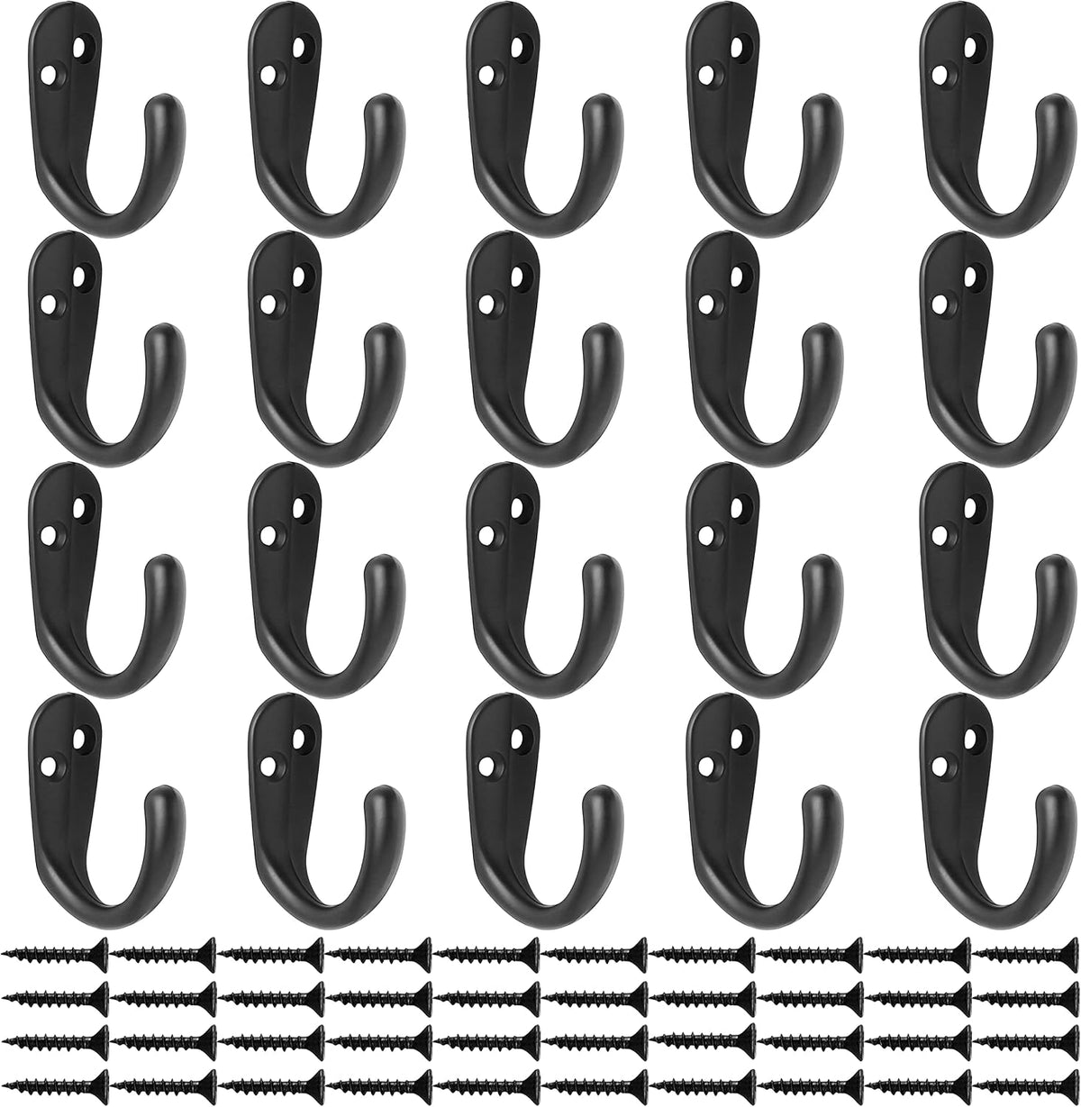 IBosins 20PCS Coat Hooks Wall Mounted Black Single Prong Robe Hook