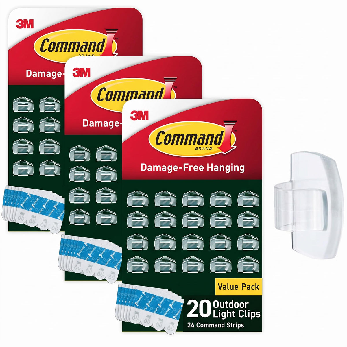 Command Outdoor Light Clips, Clear, 20 Clips, 24 Weather Resistant Strips