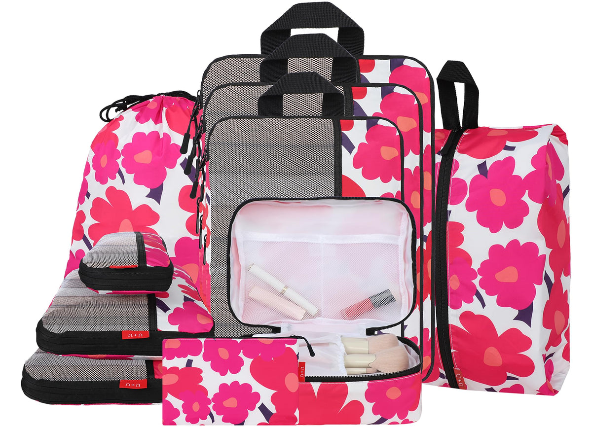 U+U 6 Set Compression Packing Cubes, Travel Organizers (Polka Dot)