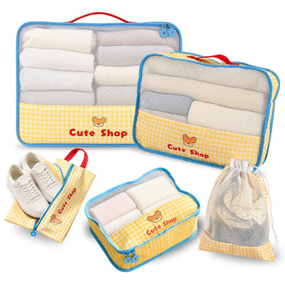 Cute Packing Cubes, 5-Piece Luggage Organizer, Shoe & Laundry Bags