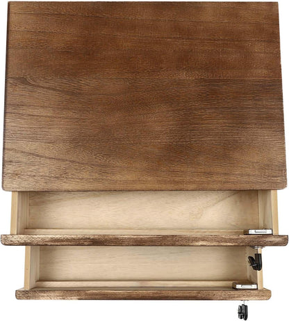 2-Tier Wooden Desktop Storage Box with Lockable Drawers, Flat File Cabinet Small Wooden Box Organizer for Office Supplies Installation-free, 15.75×11×8.66in (Walnut)