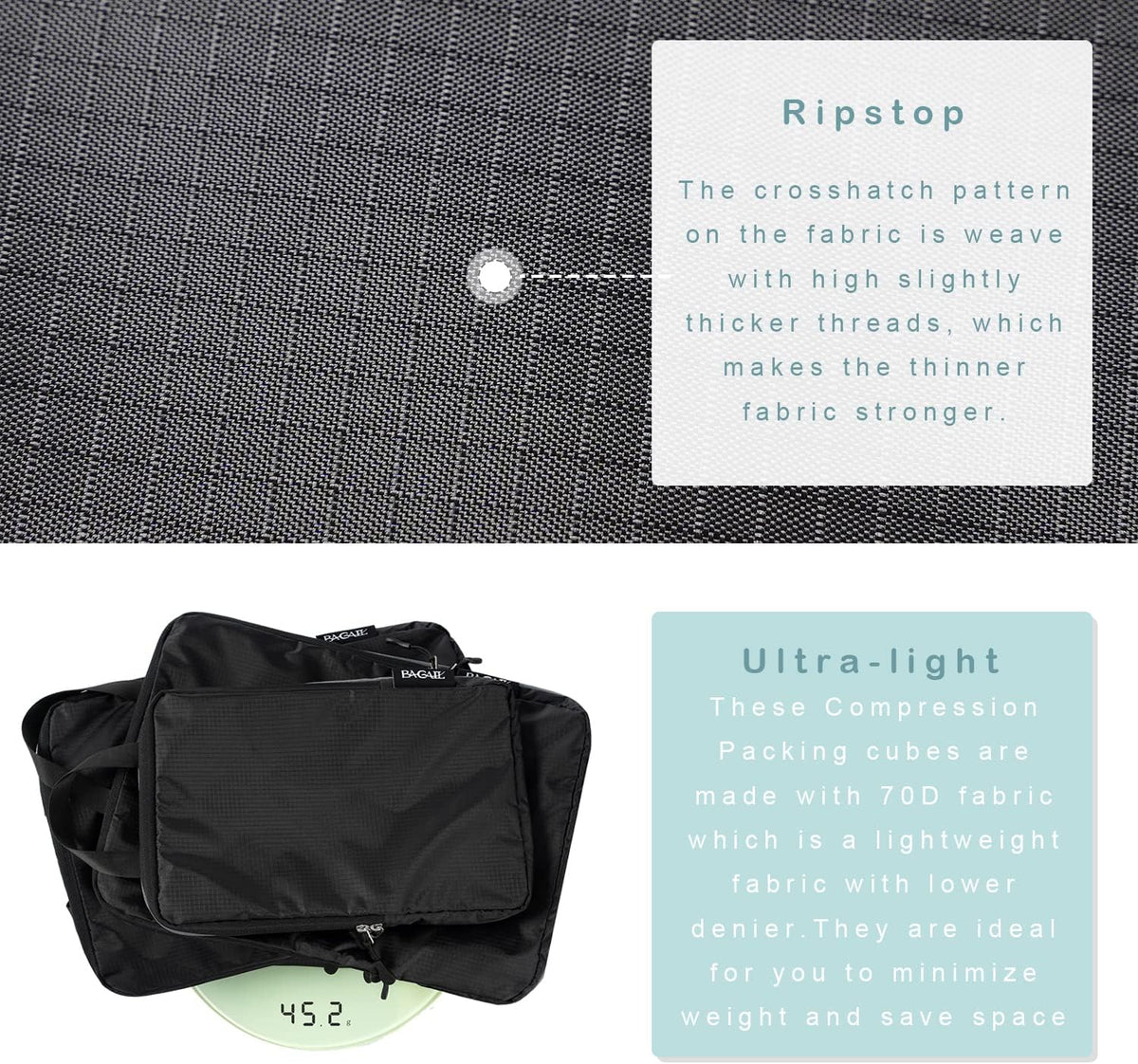 BAGAIL 6 Set Ultralight Compression Packing Cubes Packing Organizer for Travel Accessories Luggage Suitcase Backpack