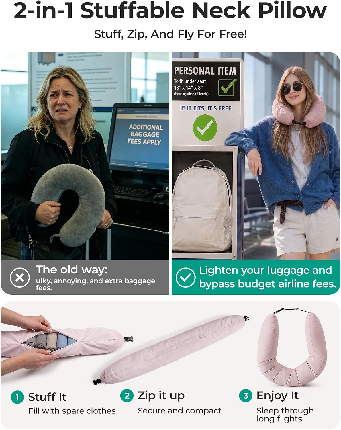 BAGSMART 6 Set Compression Packing Cubes with Fillable Neck Pillow