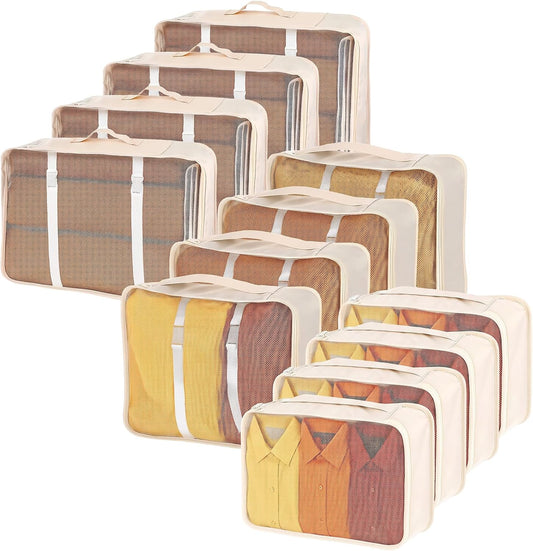12 Pack Packing Cubes for Travel, Luggage Organizers Beige