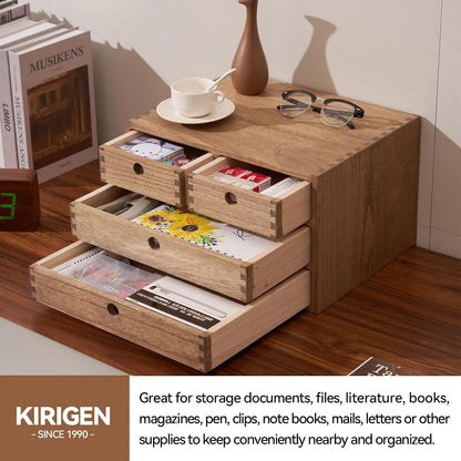 KIRIGEN Wood Desk Organizer with 4 Drawers, Desktop Storage, Brown 34-DBR