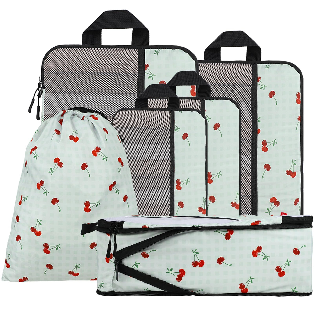 U+U 6 Set Compression Packing Cubes, Travel Organizers (Polka Dot)
