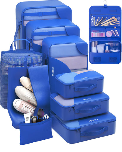 10 Set Packing Cubes for Travel, Gifts for Women Mom,Anti-Tearing Suitcase Organizer for Luggage with Shoe & Hanging Toiletry Bag,OlarHike Vacation Essentials & Accessories for Cruise Ship