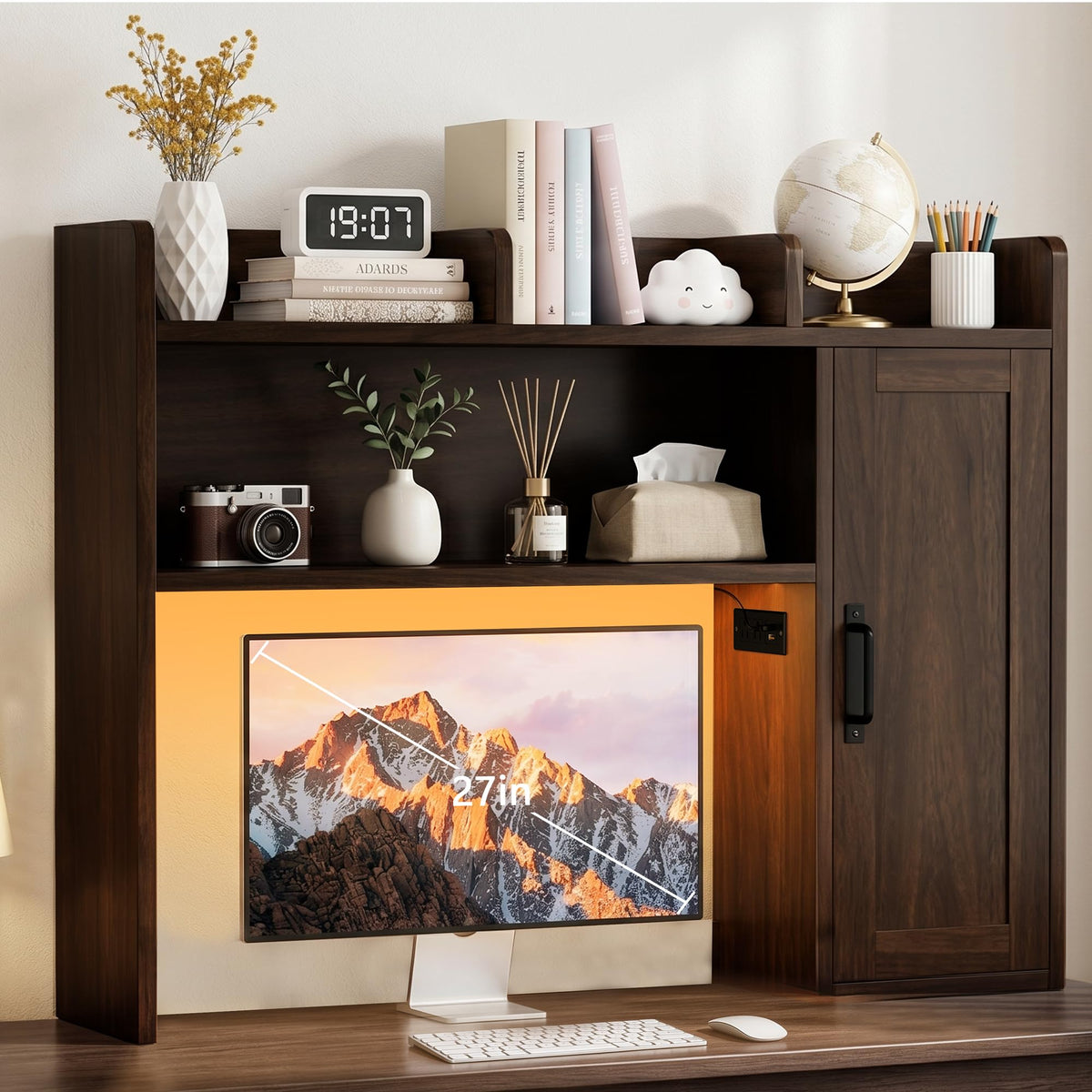 Desktop Shelf, Wooden Desk Hutch with Storage, Desktop Bookshelf