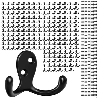 Homanu 14 Pack Silvery Coat Hooks Wall Mounted Double Prong with 28 Screws