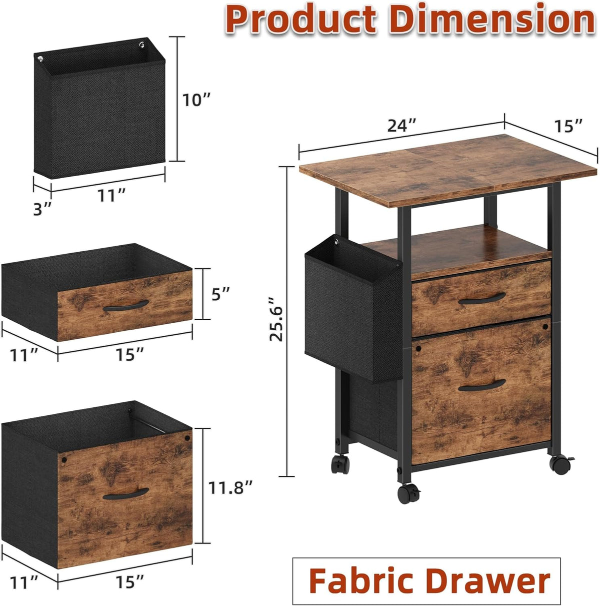 GYIIYUO 2 Drawer File Cabinet 24''W, Mobile Filing Cabinet, Printer Stand