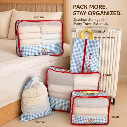 Cute Packing Cubes, 5-Piece Luggage Organizer, Shoe & Laundry Bags