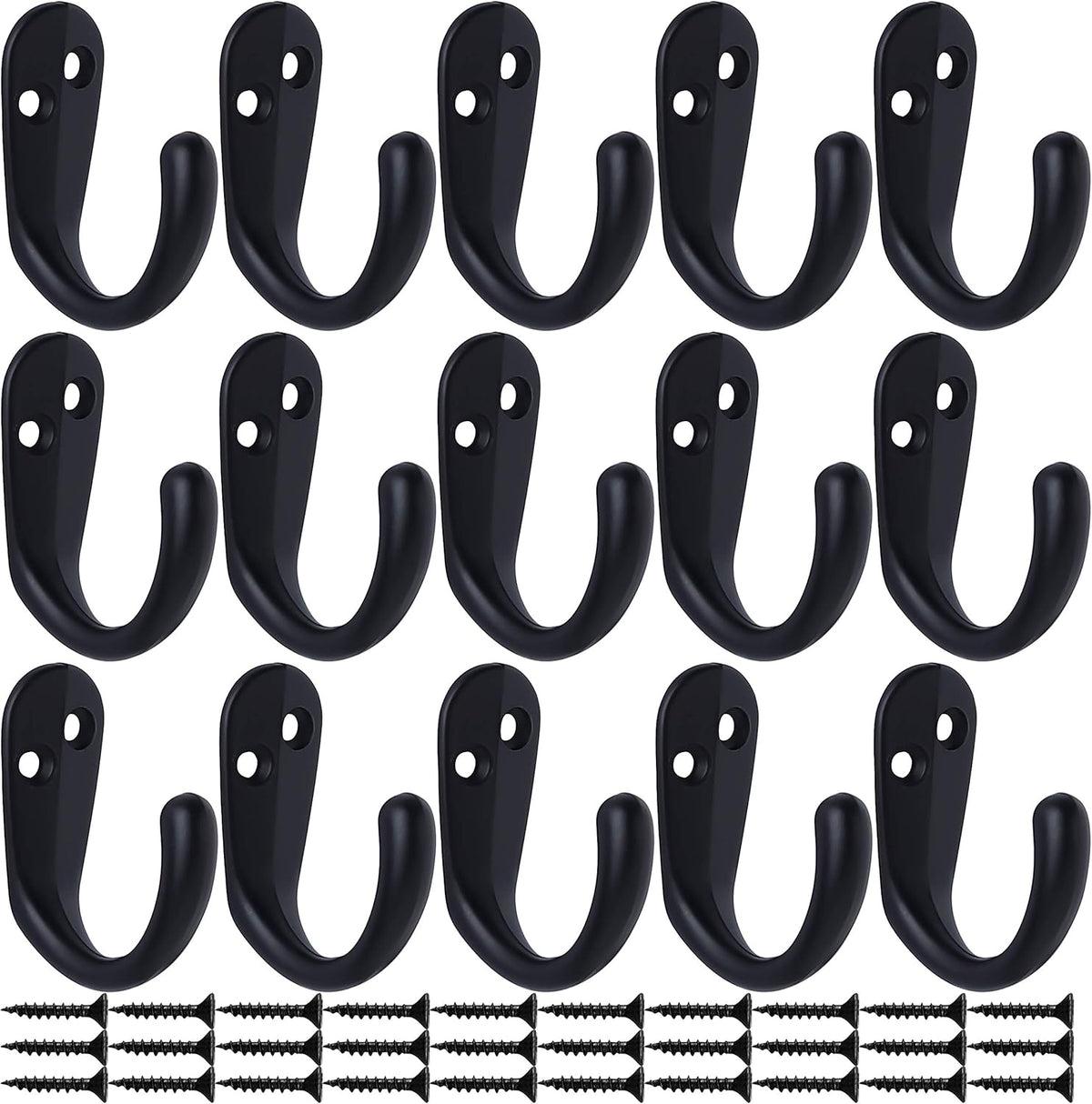IBosins 15PCS Coat Hooks Wall Mounted Black Single Prong Robe Hook