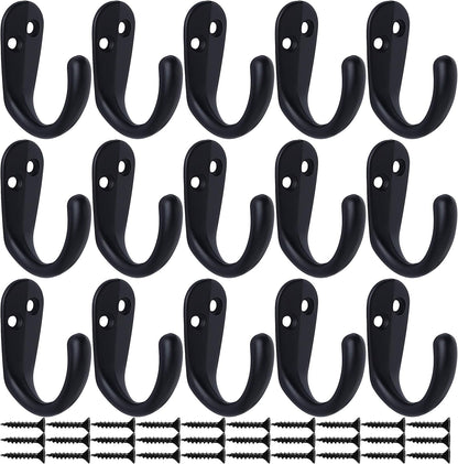 IBosins 15PCS Coat Hooks Wall Mounted Black Single Prong Robe Hook