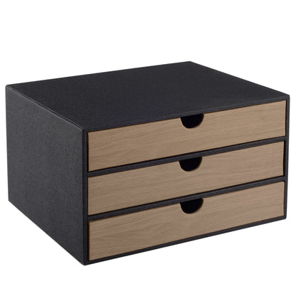 Cloth-effect Faux Leather Desk Organizer File Cabinet Executive Office Supplies Desktop Filing A4 Contract Document Stackable Storage Box with 3 Drawers (Grey)
