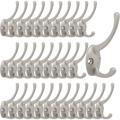 IBosins 12 Pack Antique Brass Double Coat Hooks Wall Mounted with 24 Screws