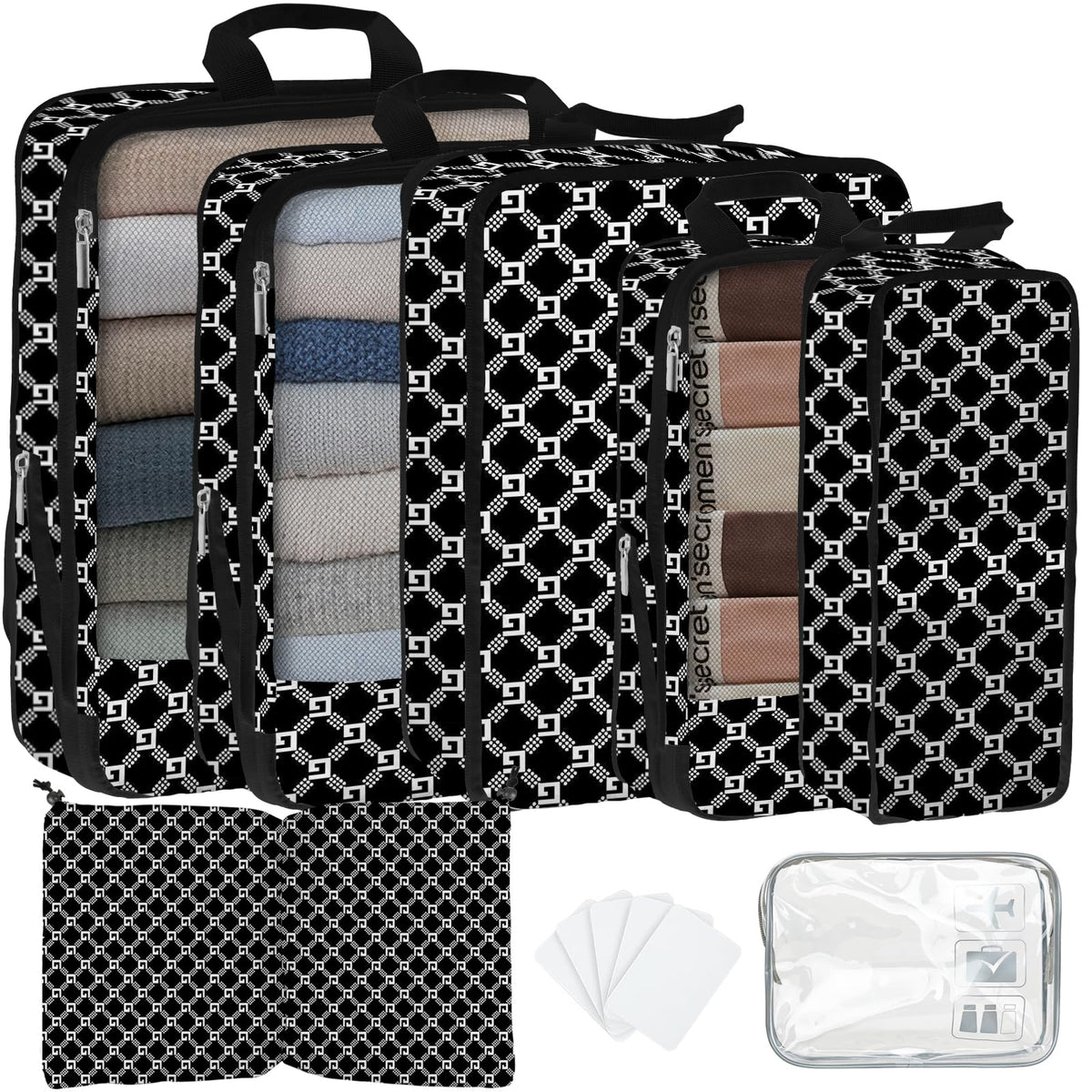 7 Pcs Compression Packing Cubes for Travel, Waterproof Suitcase Luggage Backpack Organizer with Toiletry Bag Travel Essentials for Women/Men-Leopard