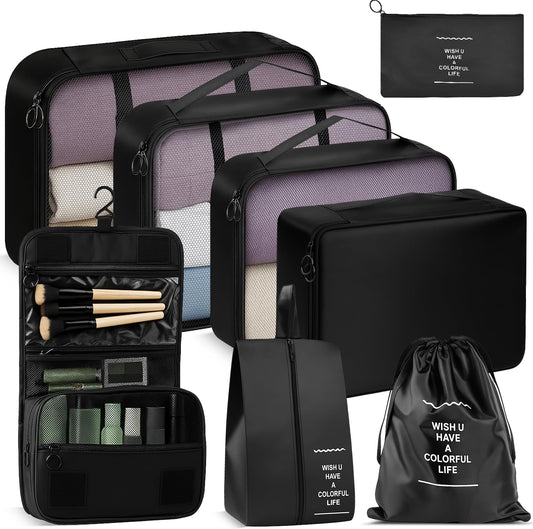 Fosmon 8 Piece Packing Cubes for Travel, Luggage Organizer Bags Set, Black