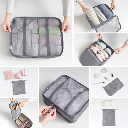 LANSKLBD 6/8 Set Packing Cubes for Suitcases Travel Luggage Packing Organizers,Travel Accessories Essentials Luggage Organizer with Shoe/Tioletry/Laundry Bag (Grey, 8 set)