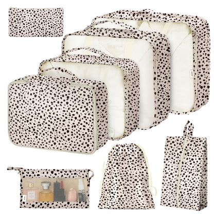 8 Set Packing Cubes for Suitcases,Packing Cube with Shoe, Cosmetics, Clothing, and Accessories Bags Packing Cubes for Travel Luggage Organizer Women Men(Khaki Checkered)
