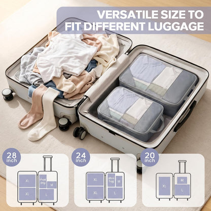 Sutinban 7-Piece Compression Packing Cubes for Travel, 6 Expandable Luggage Organizer Bags and Shoe Bag, Water-Resistant Mesh Suitcase Organizers, Grey