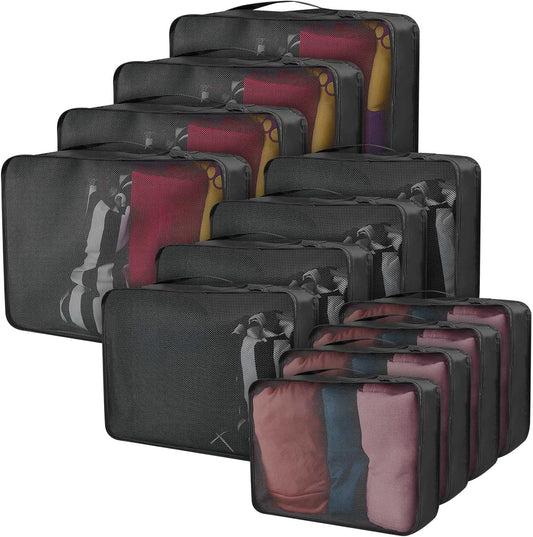 Silkfly 12 Pcs Packing Cubes for Travel,XL, L, M,Classic,Black
