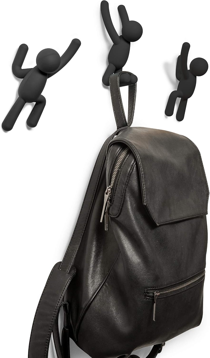 Umbra Buddy Wall Hooks, Decorative Wall Mount Coat Hooks, Set of 3, Black