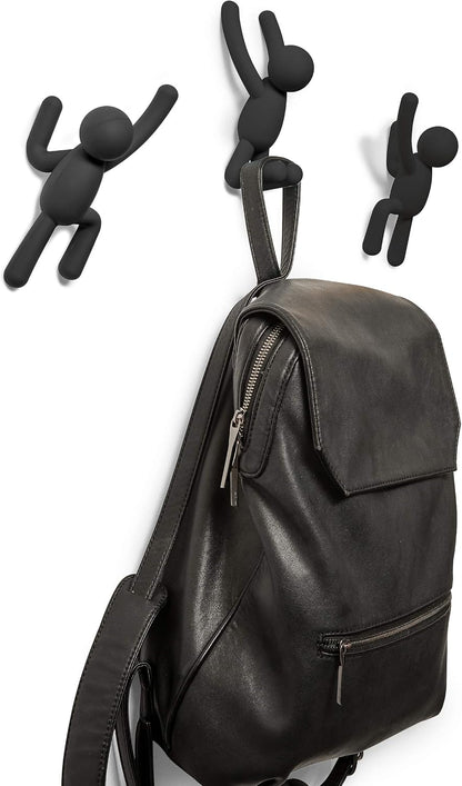 Umbra Buddy Wall Hooks, Decorative Wall Mount Coat Hooks, Set of 3, Black