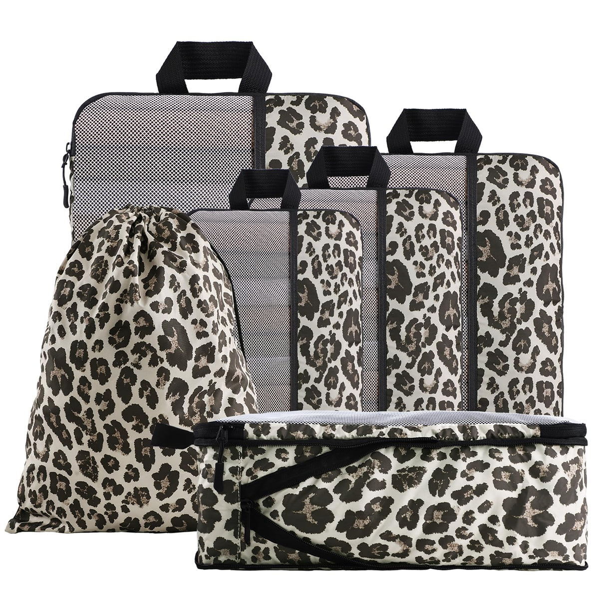 U+U 6 Set Compression Packing Cubes, Travel Organizers (Polka Dot)