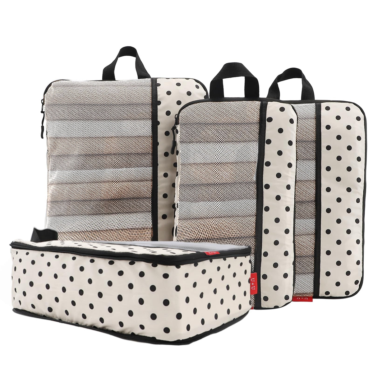 U+U 6 Set Compression Packing Cubes, Travel Organizers (Polka Dot)