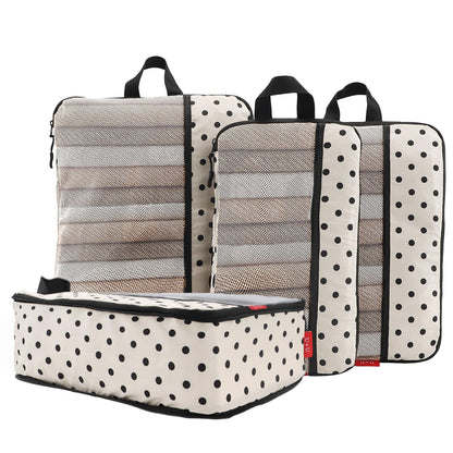 U+U 6 Set Compression Packing Cubes, Travel Organizers (Polka Dot)
