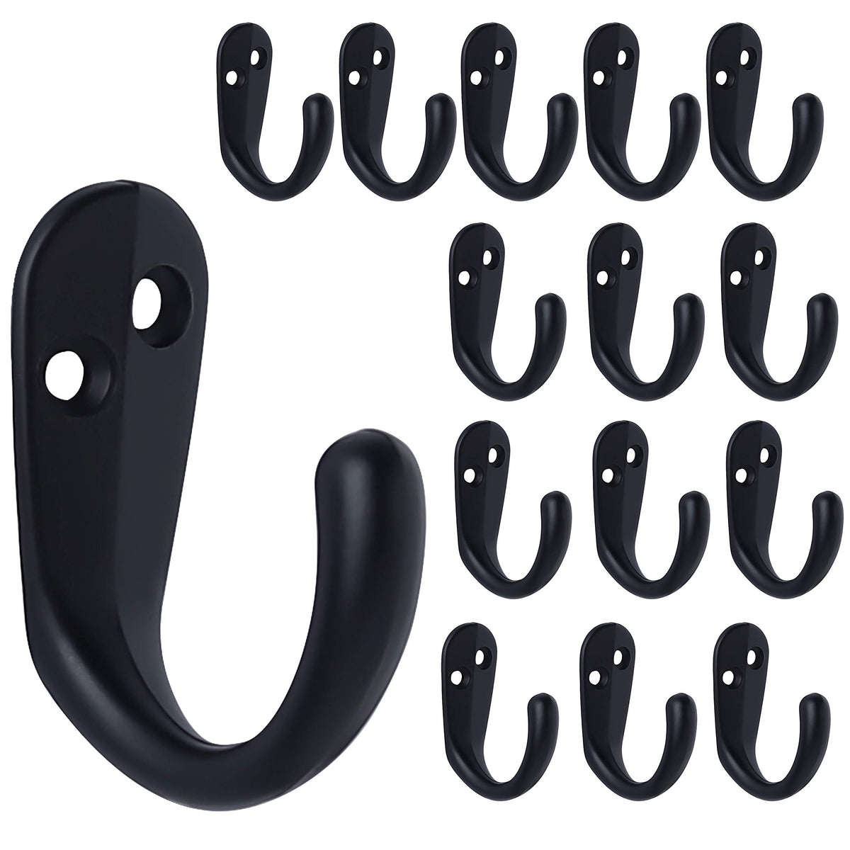 IBosins 20PCS Coat Hooks Wall Mounted Black Single Prong Robe Hook