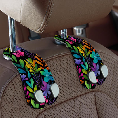 CoBak Purse Hook for Car - Universal Premium Stitched Leather and Aluminum-Magnesium Alloy Double Car Seat Back Storage Hook for Purses, Handbags, Bags (2 Pack),Black
